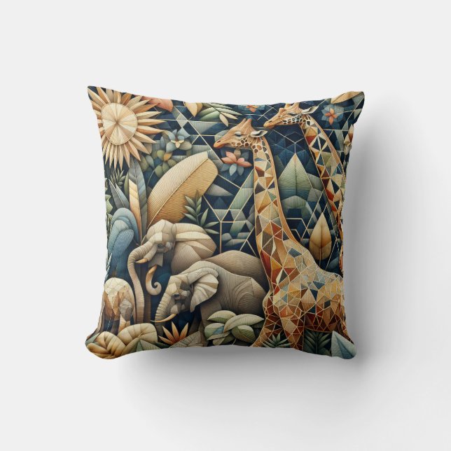 Safari Mosaic Art Throw Pillow (Front)