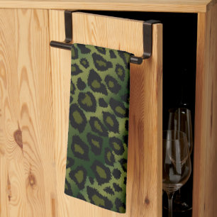 Safari Olive Green Leopard Animal Print Kitchen Towel