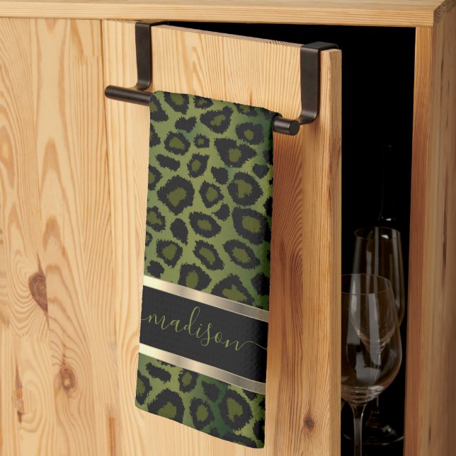 Safari Olive Green Leopard - Customize Kitchen Towel (Thirds Fold)
