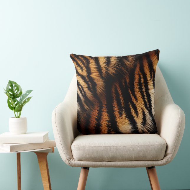 Safari Orange Black Tiger Throw Pillow (Chair)