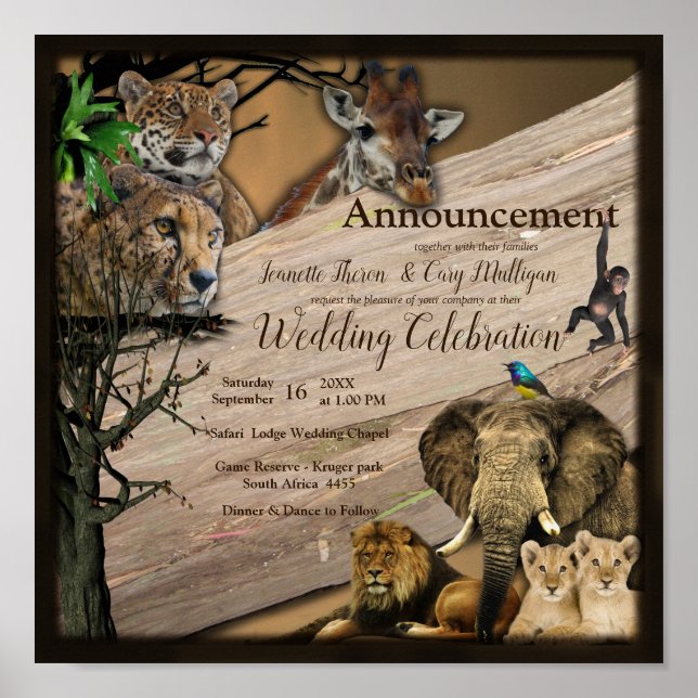 Safari Outdoor Wedding Announcement Poster (Front)