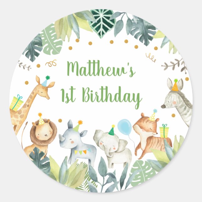 Safari Party Animal Jungle Birthday Classic Round Sticker (Front)