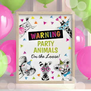 Safari Party Animals Birthday Colourful Sign Poste