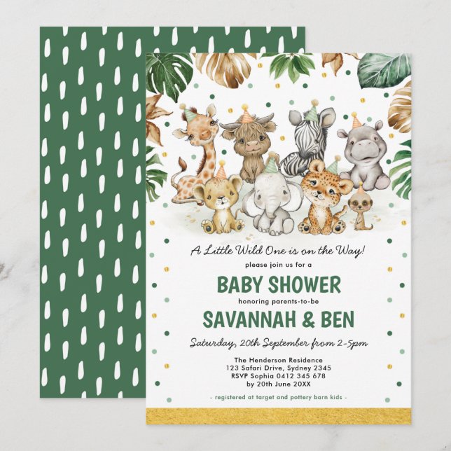 Safari Party Animals Tropical Jungle Baby Shower Invitation (Front/Back)