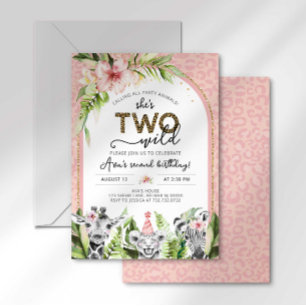 Safari Party Two Wild Jungle 2nd Birthday Invitation