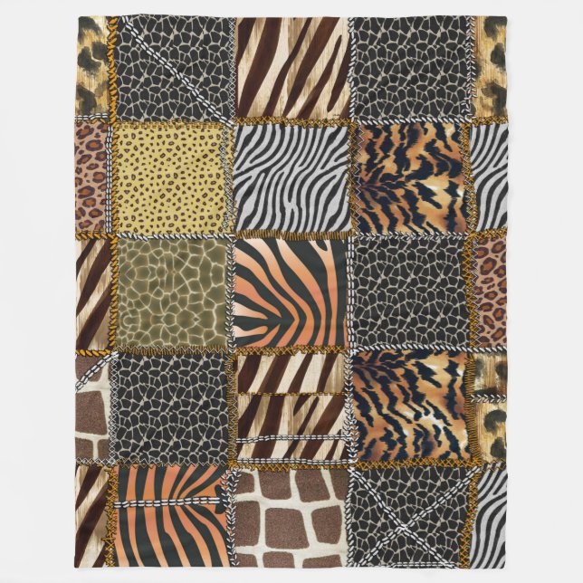 Safari patchwork Fleece Blanket, Large (Front)