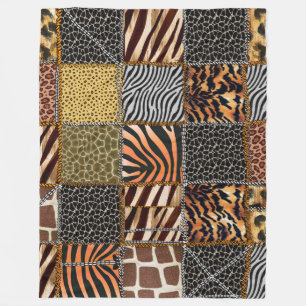 Safari patchwork Fleece Blanket, Large Blanket
