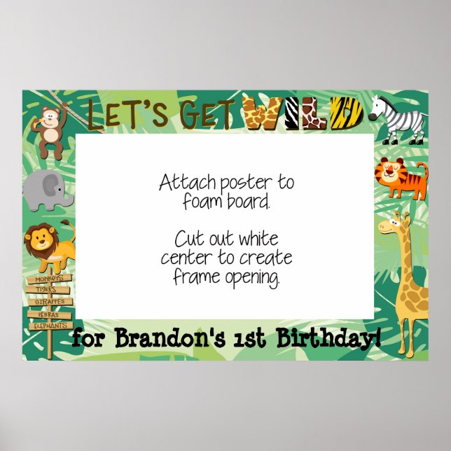 Safari Photo Booth Frame Poster - Jungle Birthday (Front)