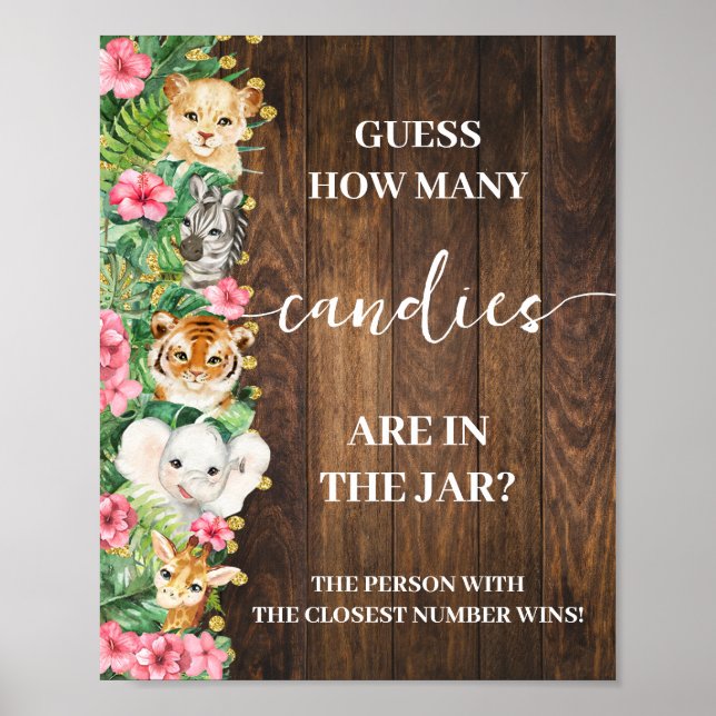 Safari Pink Rustic How many Candies Shower Game Poster (Front)