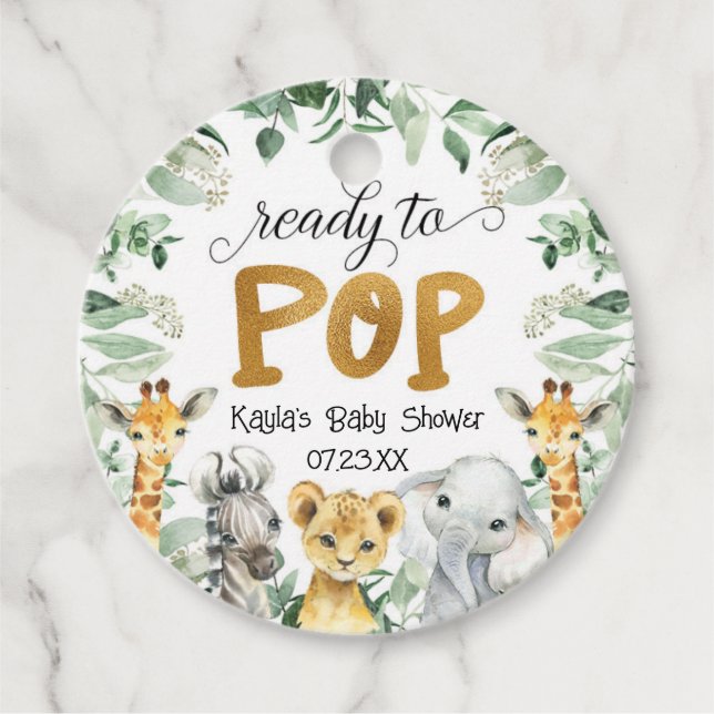 Safari Ready To Pop Baby Shower Favour Tag (Front)