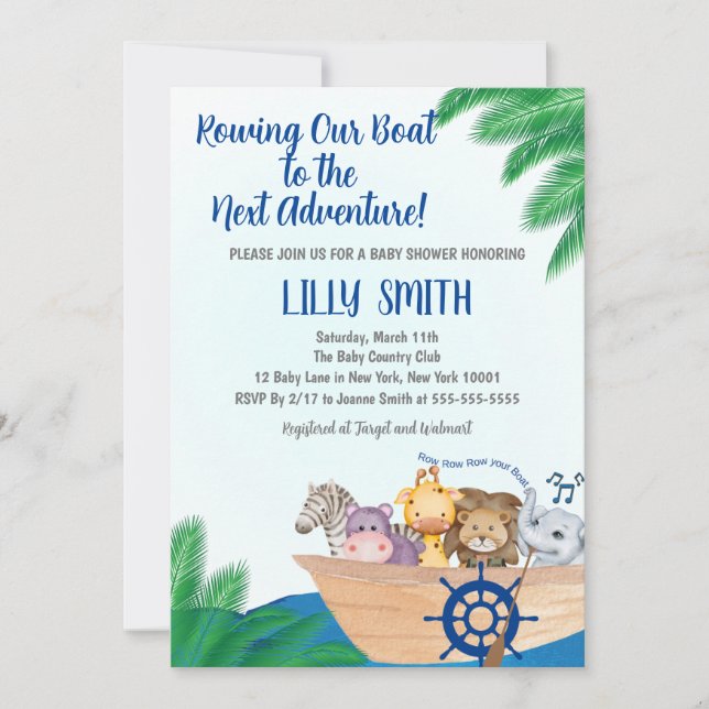 Safari Row Your Boat Baby Shower Invitation (Front)