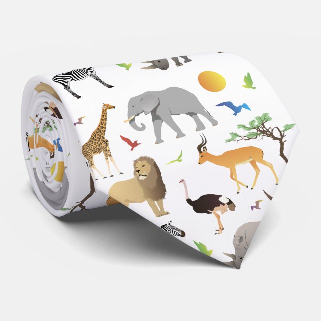 Safari Savanna Animals Pattern Tie (Rolled)