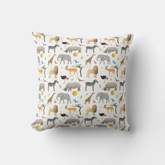 Safari Savanna Multiple Animals Throw Pillow (Front)