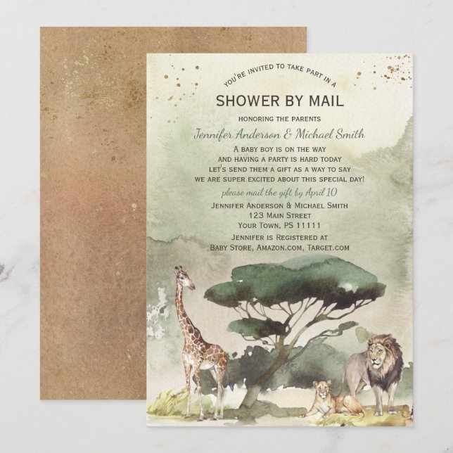 Safari Savanna Sahara Animals Baby Shower by Mail Invitation (Front/Back)