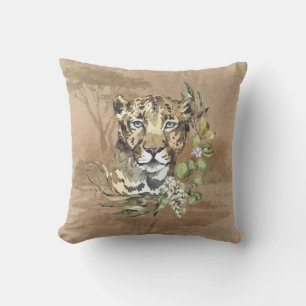Safari Savanna Sahara Leopard Blue Eyes Throw Pillow