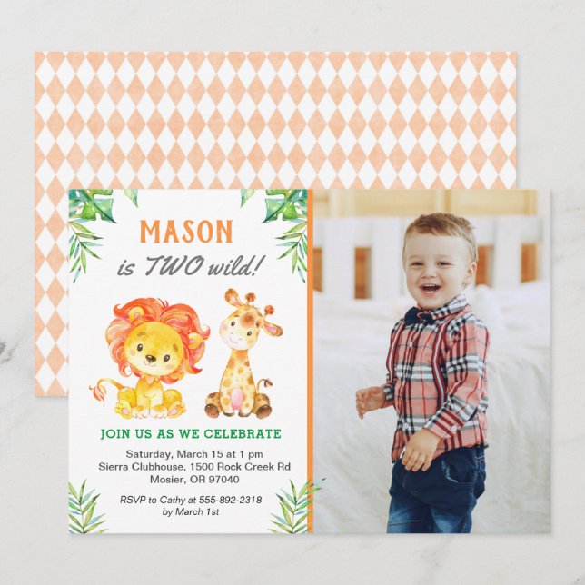 Safari Second Birthday Boy Wild One Jungle Party Invitation (Front/Back)