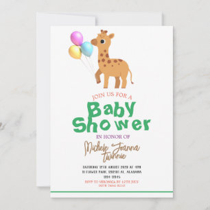 Safari Simple Cute  Animals giraffe Baby Shower Invitation