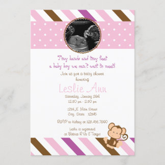 Safari Singe Photo Pink Baby shower Invitation
