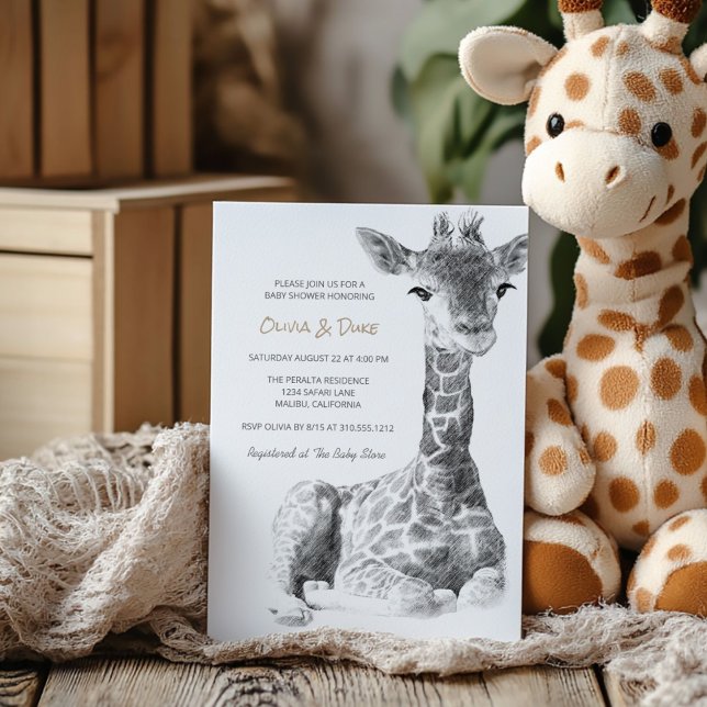Safari Sketch | Cute Giraffe Baby Shower Invitation (Creator Uploaded)