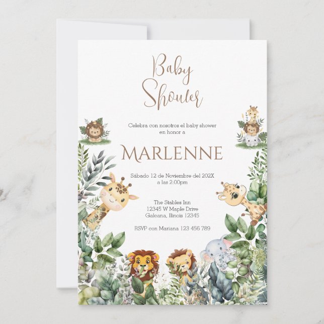 Safari Spanish Baby Shower Girl invitation (Front)