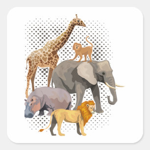 Safari Squad African Safari Animals Funny Zoo Anim Square Sticker