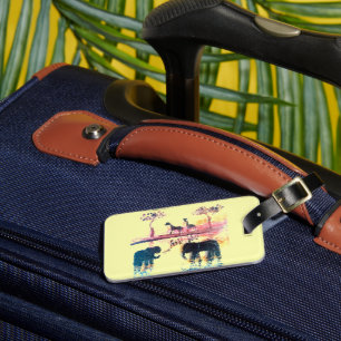 Safari Sunset Art Elephant, Giraffe Luggage Tag