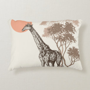 Safari Sunset Giraffe Nature Scenery Accent Pillow