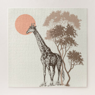 Safari Sunset Giraffe Nature Scenery Jigsaw Puzzle