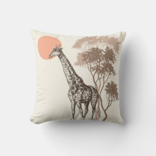 Safari Sunset Giraffe Nature Scenery Throw Pillow