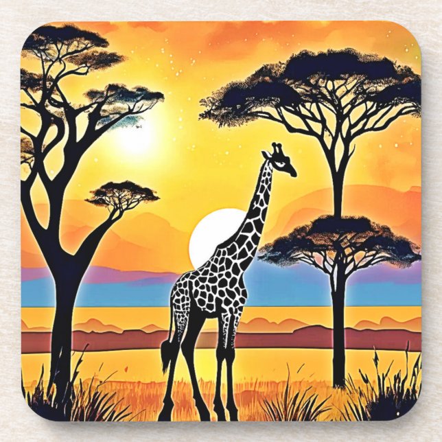 Safari Sunset: Giraffe's Embrace Coaster (Front)