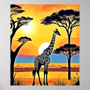 Safari Sunset: Giraffe's Embrace Poster