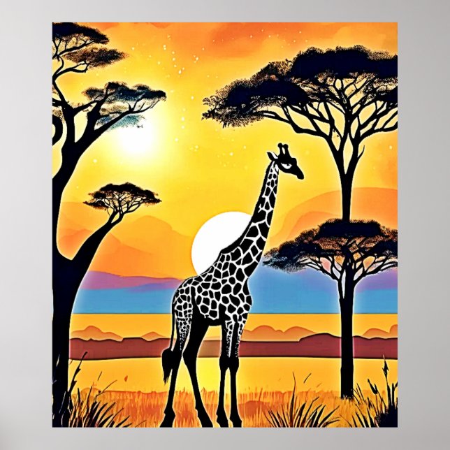 Safari Sunset: Giraffe's Embrace Poster (Front)