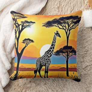Safari Sunset: Giraffe's Embrace Throw Pillow