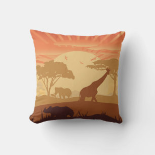 Safari Sunset Wildlife Silhouette Boho Nature Throw Pillow