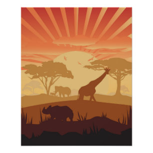 Safari Sunset Wildlife Silhouette Wall Art Nature