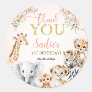 Safari Sweet Girl Floral Birthday  Classic Round Sticker