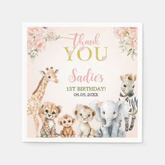 Safari Sweet Girl Floral Birthday  Napkin