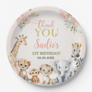 Safari Sweet Girl Floral Birthday Paper Plate