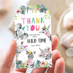 Safari Thank You Favour Jungle Zoo Party Animals Gift Tags