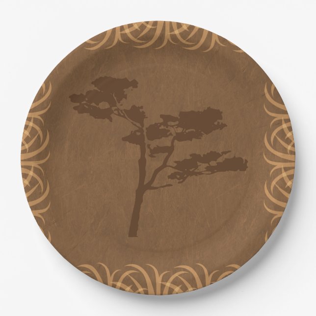 Safari Theme Acacia with Tall Grass Border Paper Plate (Front)