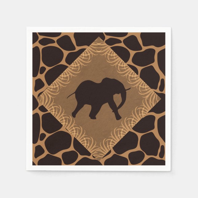 Safari Theme Elephant Over Giraffe Print Napkin (Front)