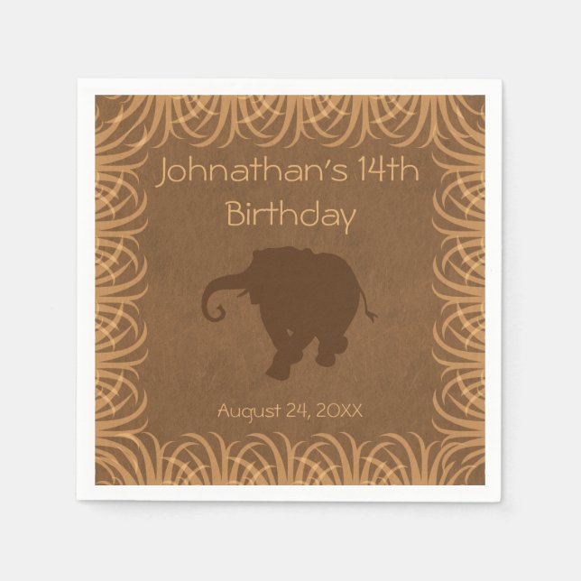 Safari Theme Elephant Personalized Napkin (Front)
