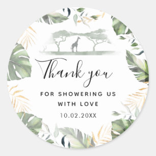 Safari Theme Palm Leaves Baby Shower Favor Classic Round Sticker