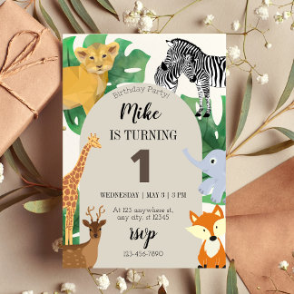 Safari Thème Premier Anniversaire Fête Invitation