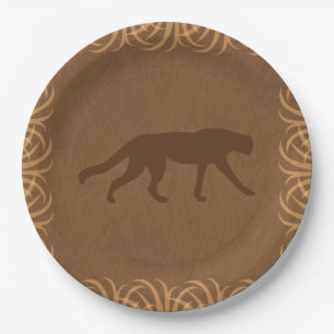Safari Theme Wild Cat with Tall Grass Border Paper Plate