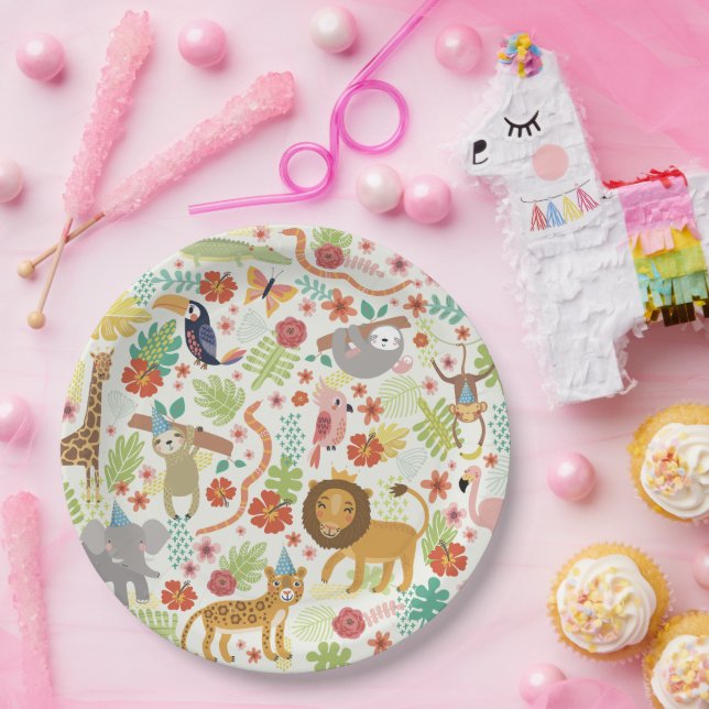 Safari Themed Birthday, Cute Jungle Safari Animals Paper Plate (Party)