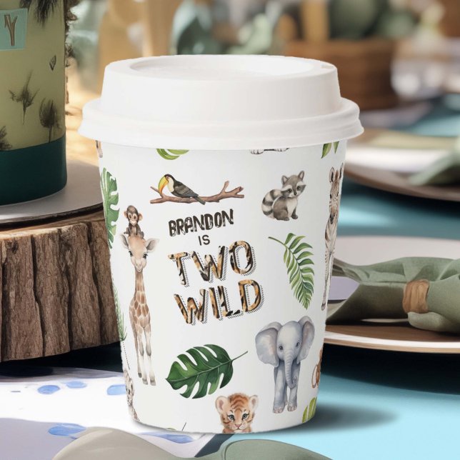 Safari Themed Two Wild Jungle 2nd Birthday Paper Cups (Two Wild Baby Boy 2nd birthday party paper cup)