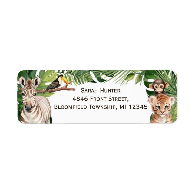 Safari themed Wild One 1st birthday return label (Front)