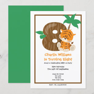 Safari Tiger Eighth Birthday Party Invitation