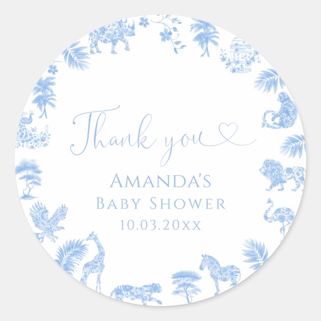 Safari Toile Baby Shower Classic Round Sticker (Front)